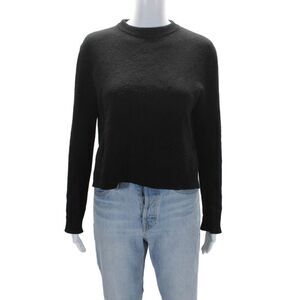 Otte Womens Long Sleeve Side Slit Crew Neck Sweater Black Wool Size Small